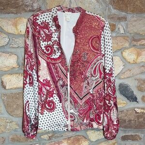 Chico's Red and White Paisley Lightweight Jacket